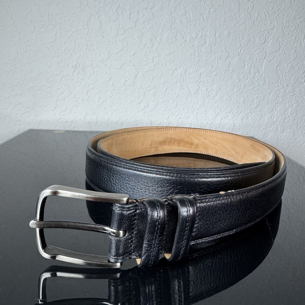 Mezlan Men’s Black Dress Belt Size 44 Silver Buckle Made in Spain